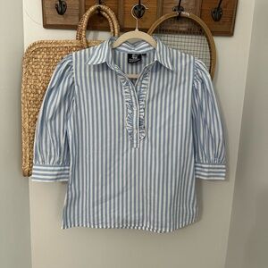 Madison Mathew’s 100% Cotton blue and white striped collard top